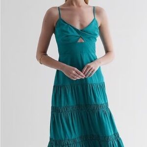 Express V neck twist Maxi Dress teal green